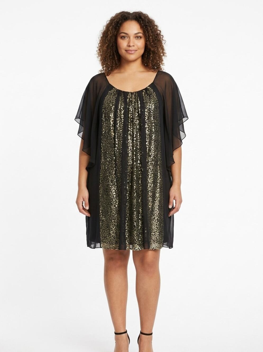 NWT Badgley Mischka SC0224 100% Silk Black Chiffon Dress Women Size 14